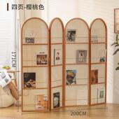 定制中式 客厅侘寂玄关隔断卧室简约折叠实木置物书架移动藤编屏风