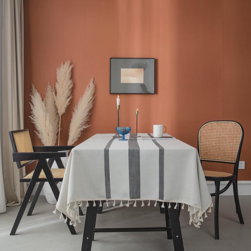 伊缦琪韵美式灰色绣花条纹长方形家用餐桌布茶几台布工厂直供