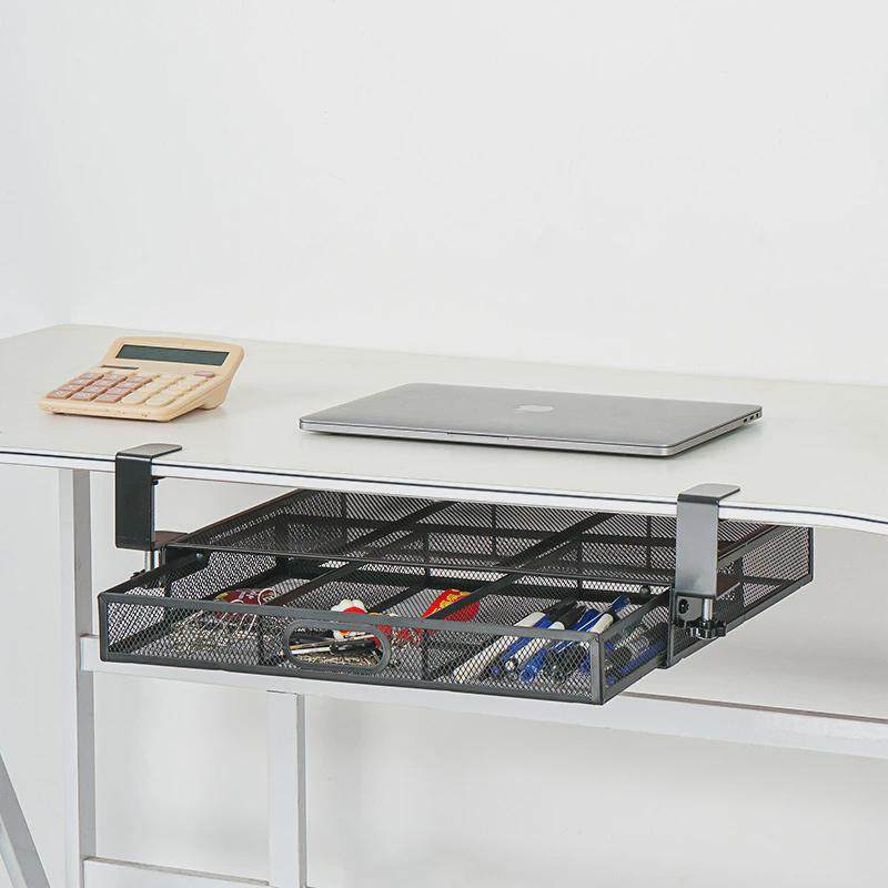 桌下抽屉式铁艺收纳盒办公室整理储物篮桌底可伸缩悬挂置物架神器