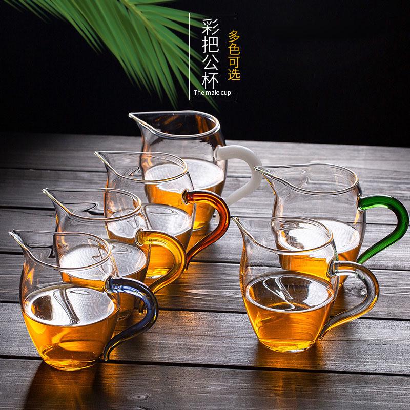 现货彩色把手公道杯高硼硅透明玻璃企鹅公杯办公室功夫茶具分茶器