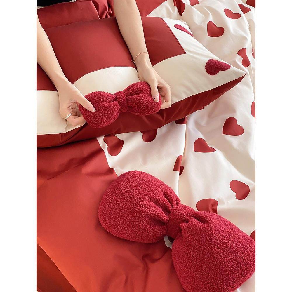 高档100支长绒棉小清新结婚庆四件套新婚嫁红色床单被套床品双人,床上用品,婚庆床品套件,淘宝优惠券,粉丝福利购,淘宝优惠卷