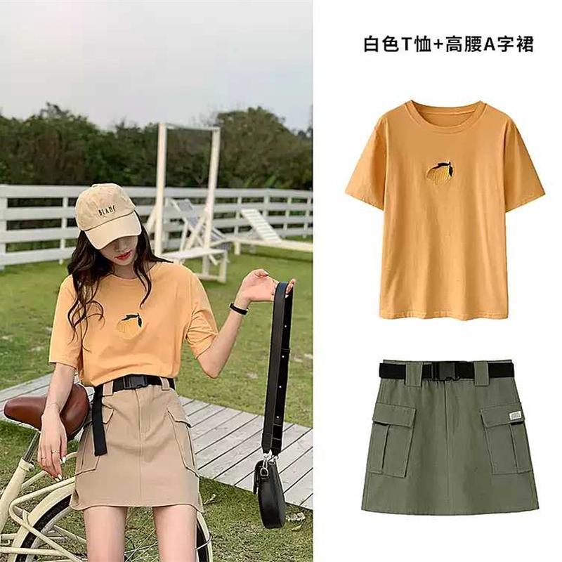 系带口袋工装暗黑系A裙大码韩版百搭裙学生潮