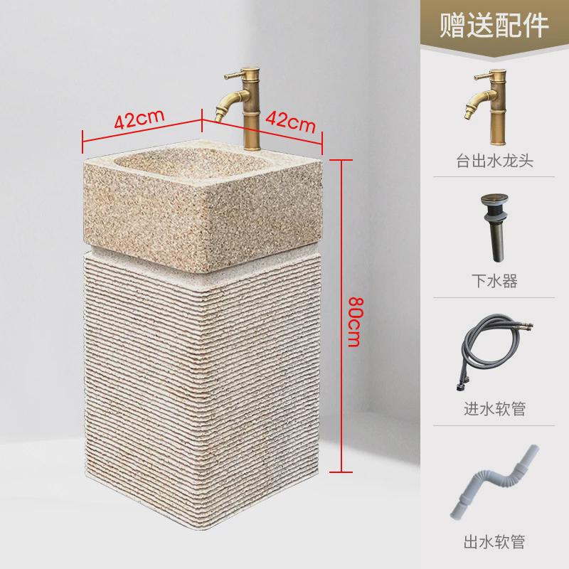 Y禊3天然石材洗手台盆一体户外落地式大理石立柱盆庭院幼儿园水池