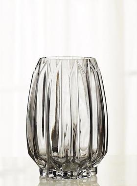 竖简约棱玻璃花瓶创意彩色透明百合花器客厅大号水养插花花瓶包邮