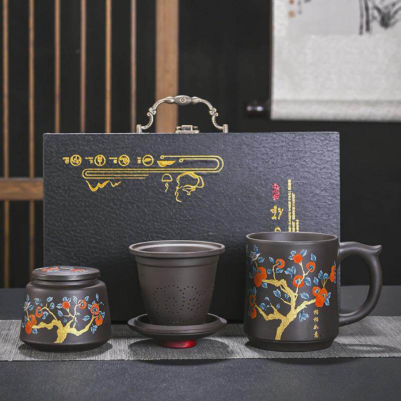 陶瓷内胆过滤茶水分离泡茶壶杯男士办公带盖杯紫砂杯杯子茶具送礼