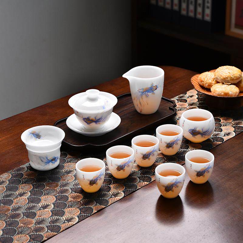 轻奢冰种瓷玉素烧羊脂玉白瓷茶具套装功夫茶杯如鱼得水盖碗包邮