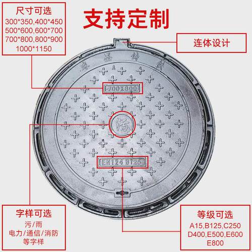球墨铸铁井盖厂排水沟盖板球墨铸铁雨水篦子防沉降圆形污水井盖