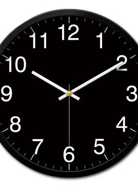 挂钟黑色黑底白字静音时钟挂墙父母卧室老人房间家用简约客厅钟表