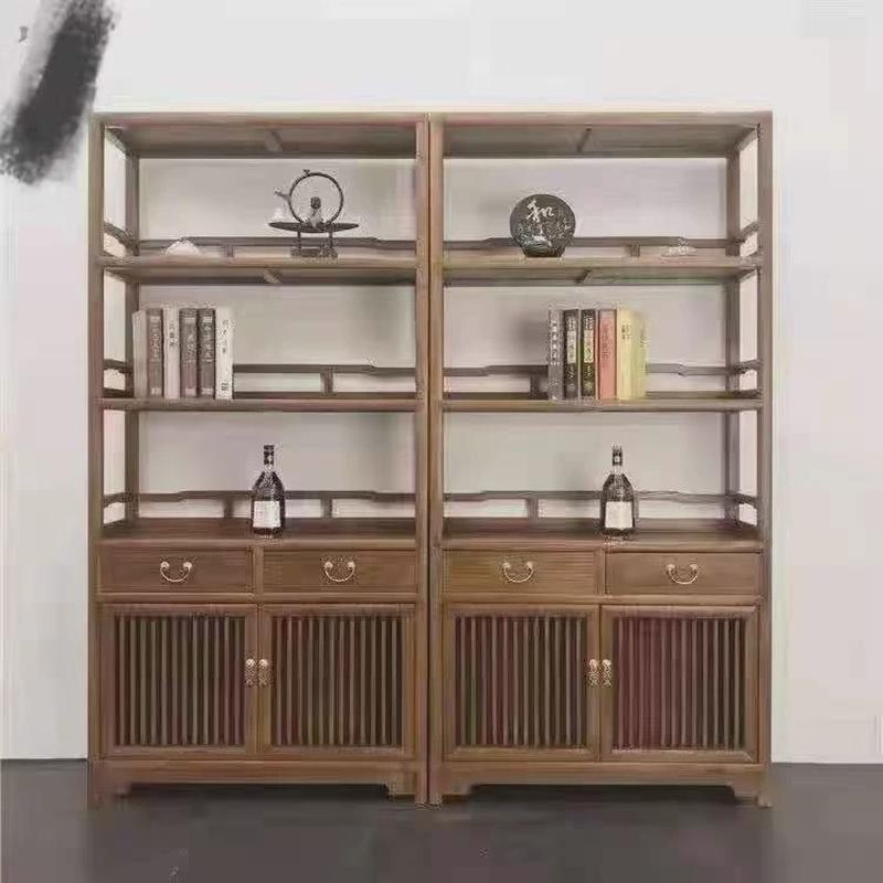 新中式老榆木原木色置物架书架实木展示架家具胡桃色博古架多宝阁