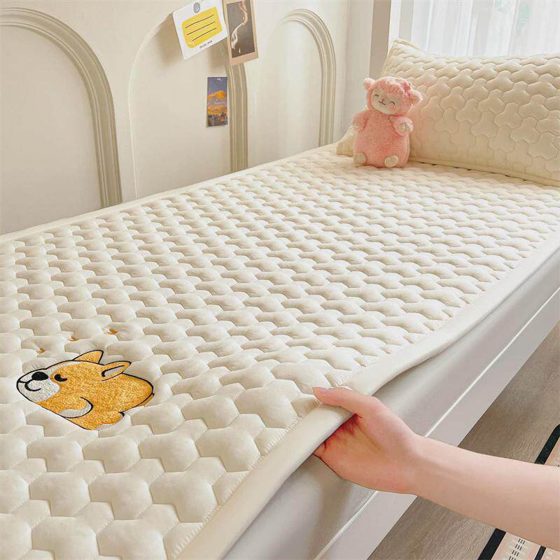 新款学生宿舍单人床护垫冬季床褥子纯色绣花床垫上下铺防滑软垫子