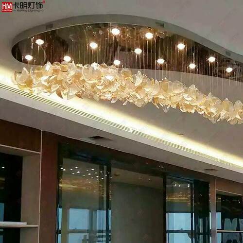 酒店玻璃装饰吊灯大堂售楼部非标工程椭圆形灯高档水晶灯定制