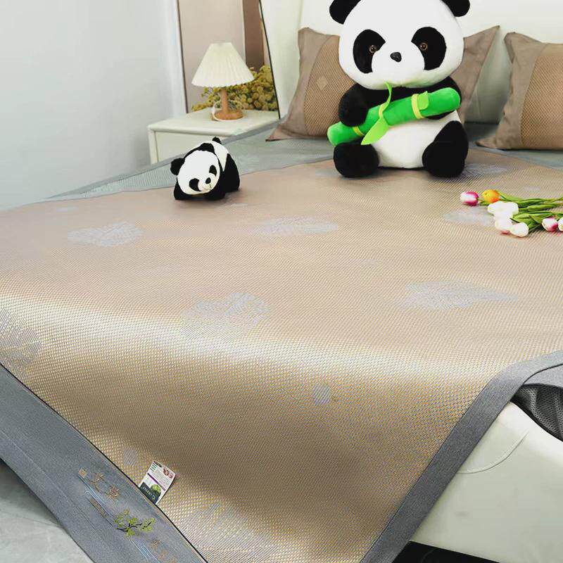 夏季冰丝可折叠软席藤席双人席1.5m2.0m凉席绣花宽头三件套凉爽