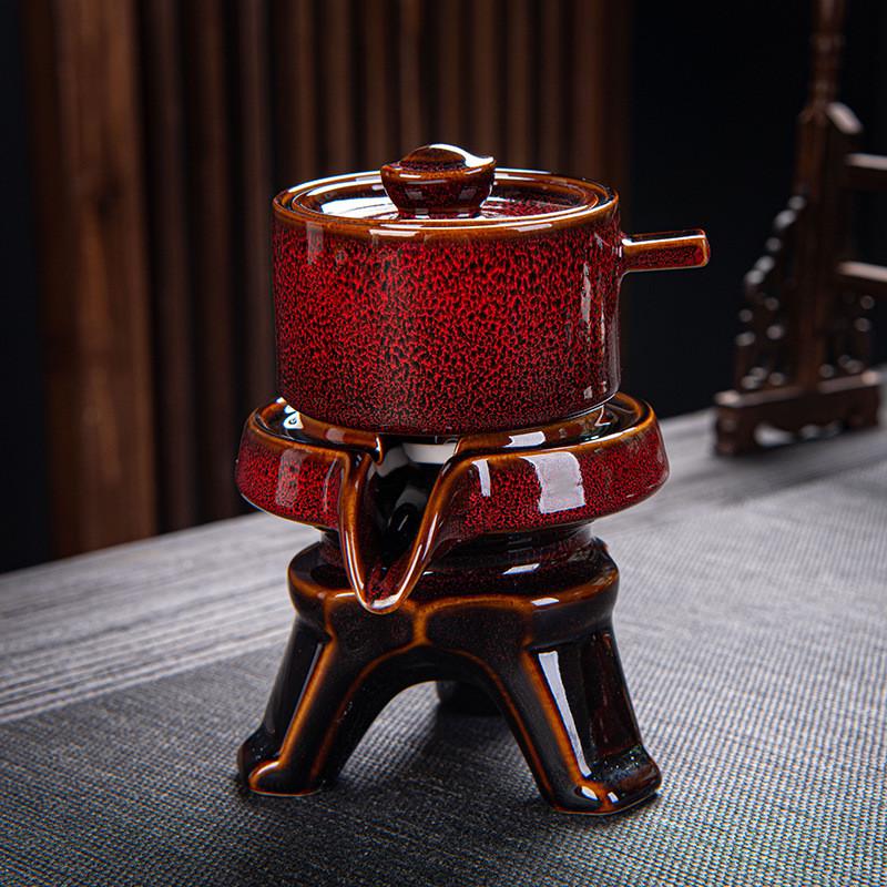 热销批发钧窑陶瓷自动茶具套装窑变金兔豪拉丝懒人石磨防烫泡爆品