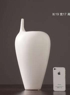 现代简约白色细口陶瓷花瓶摆件干花插花器中式创意客厅家居装饰品