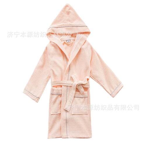 浴袍纯棉儿童连帽华夫格四季家居服浴袍吸水蜂巢游泳馆中大童加长