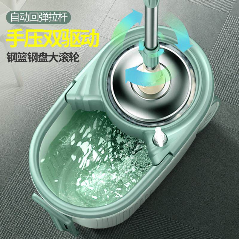 拖把杆旋转通用拖地桶干湿两用免手洗拖把自动甩水懒人拖把布