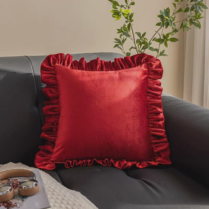 节庆客厅沙发抱枕新年过年红色花卉新中式靠背高端轻奢氛围感靠垫