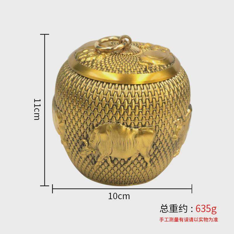 黄铜茶叶罐密封罐精品高档存茶罐家用茶盒普洱醒茶大号五牛图空罐