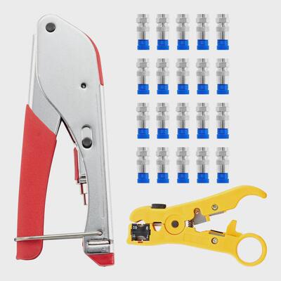 阿极漫同轴线缆压线钳套装RG59/6挤压式F头有线电视压接钳剥线钳