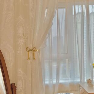 法式洛可可田园风窗帘带双层蕾丝纱美式复古纱帘卧室小飘窗免打孔