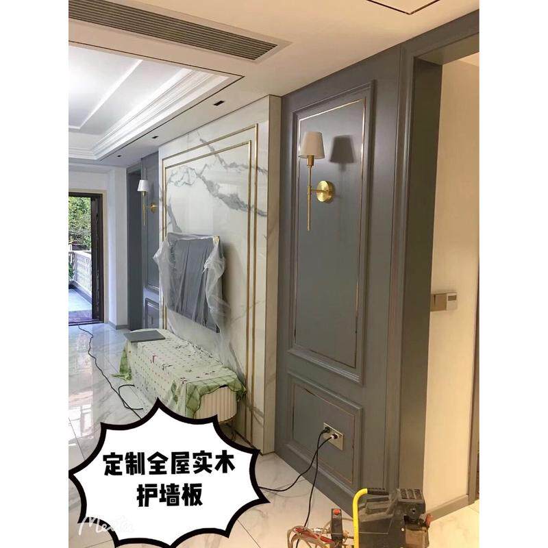 定制实心电视背景墙木纹欧式实木平面灰色轻奢护墙板线条格栅装饰
