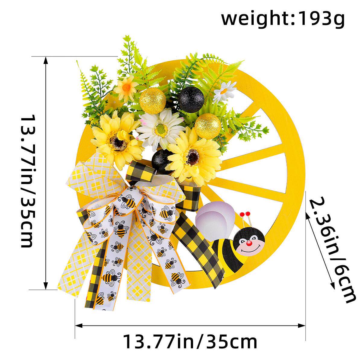 纵鸿新款蜜蜂节车轮花环向日葵仿真花秋天藤花圈圈墙挂装饰品