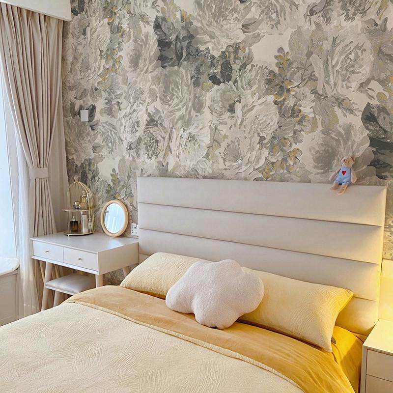 法式复古奶油轻奢田园定制无缝墙布壁布壁画复古玫瑰花背景墙壁纸