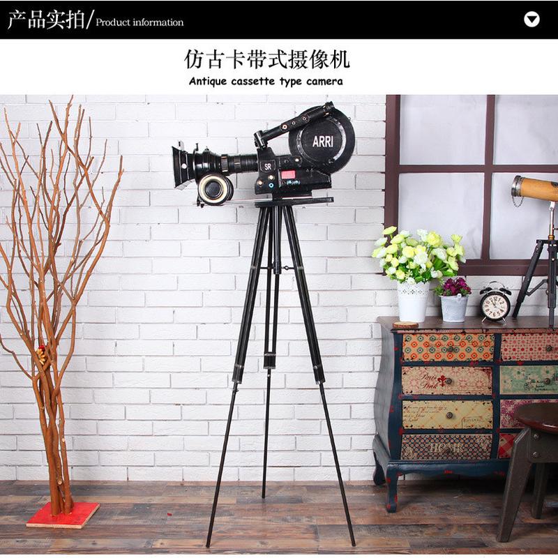 欧式复古铁艺做旧仿真落地三脚架照相机模型摆件摄影道具家居装饰