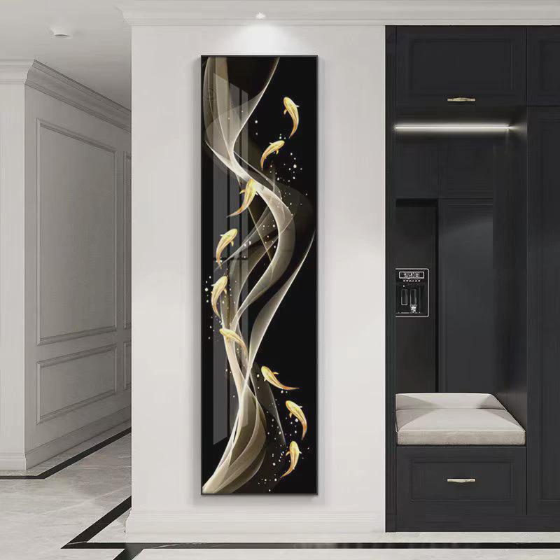 J6DA轻奢风窄长条玄关装饰画新中式楼梯过道客厅细柱墙面有框竖版