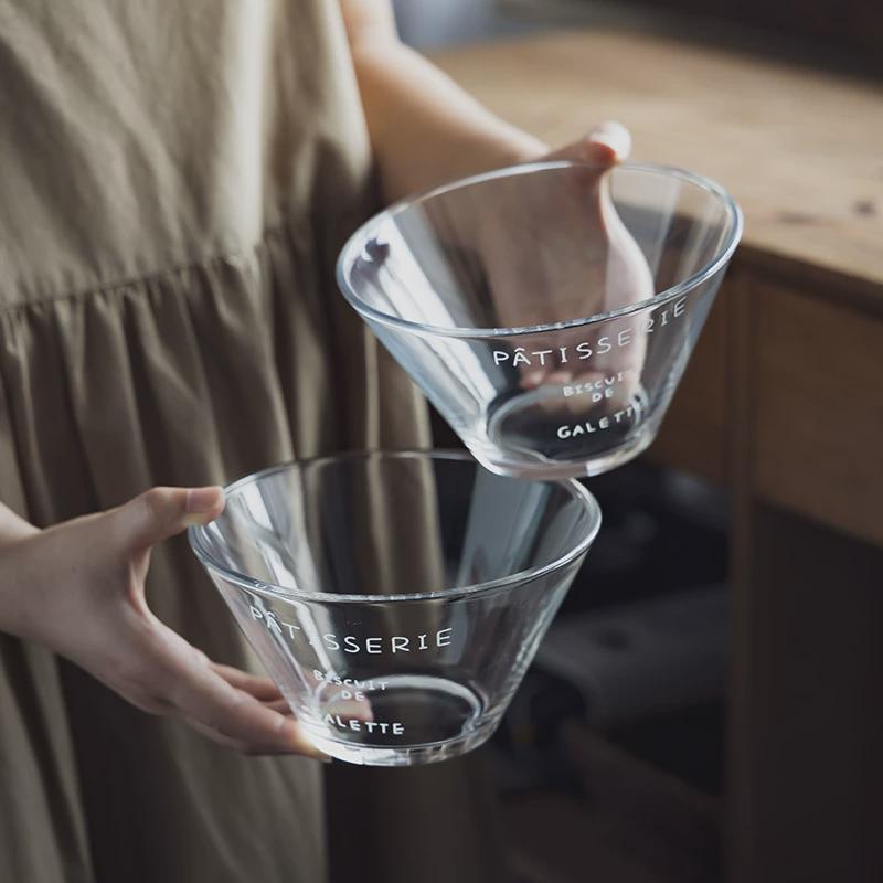 高级感英文玻璃碗家用复古风蔬菜水果沙拉碗餐具小碗泡面碗甜品碗