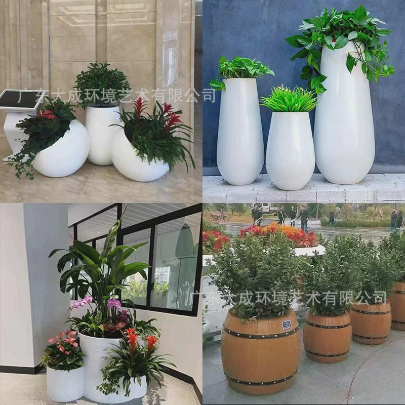 户外玻璃钢花盆定制种树花坛露台大花池楼顶花槽白色花器花园花箱