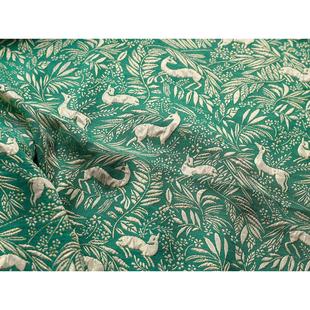 织金浮雕小鹿枝叶提花面料复古箱包饰品盒金丝布料 新款 绿色鹿