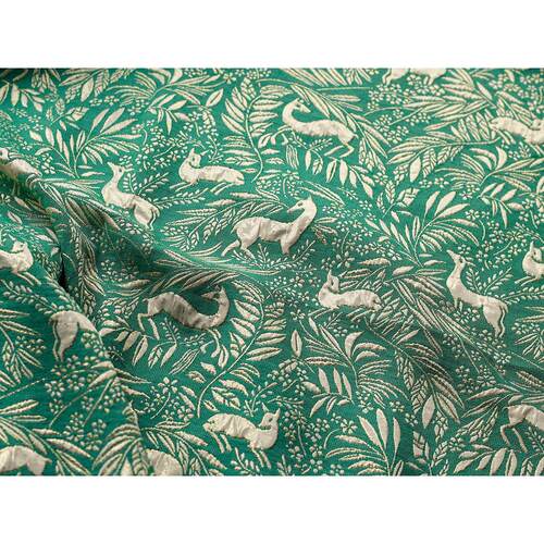 【金丝鹿复古新款织金浮雕小鹿枝叶提花面料】箱包饰品盒绿色布料