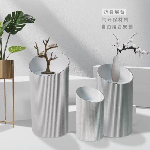 现货工艺造型装饰置物圆柱台瓦楞纸设计打造文艺周边摆设展示台