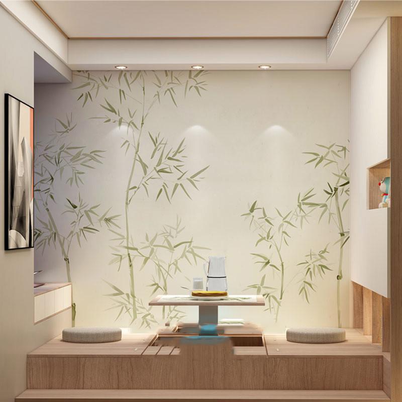 新中式素色水墨竹子电视背景墙纸壁画3d茶室书房卧室壁纸无缝墙布
