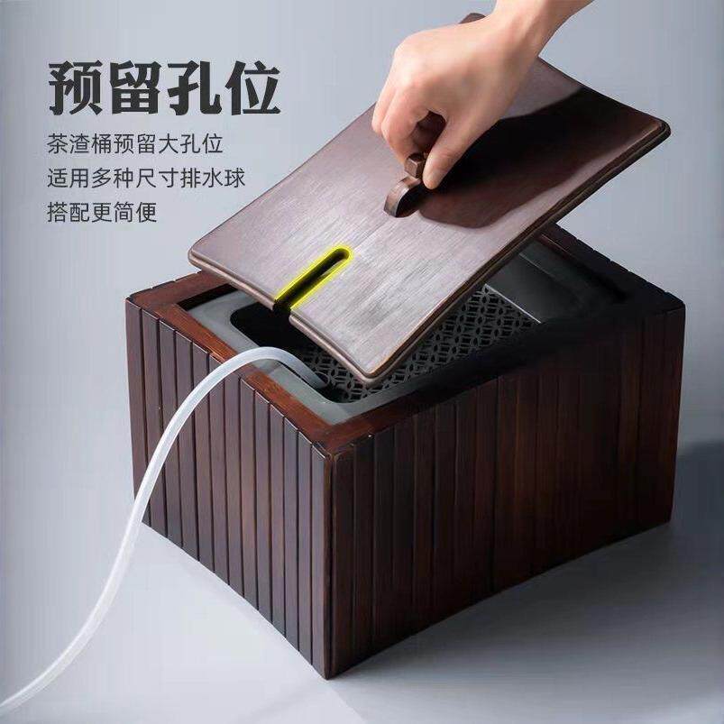 批发竹制茶渣桶大号带盖过滤茶水桶功夫茶具垃圾桶家用配件废水桶