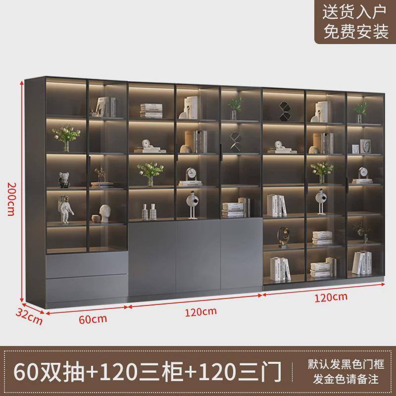 轻奢书柜防尘玻璃门定制收纳柜客厅落地靠墙书橱书架简约展示新款
