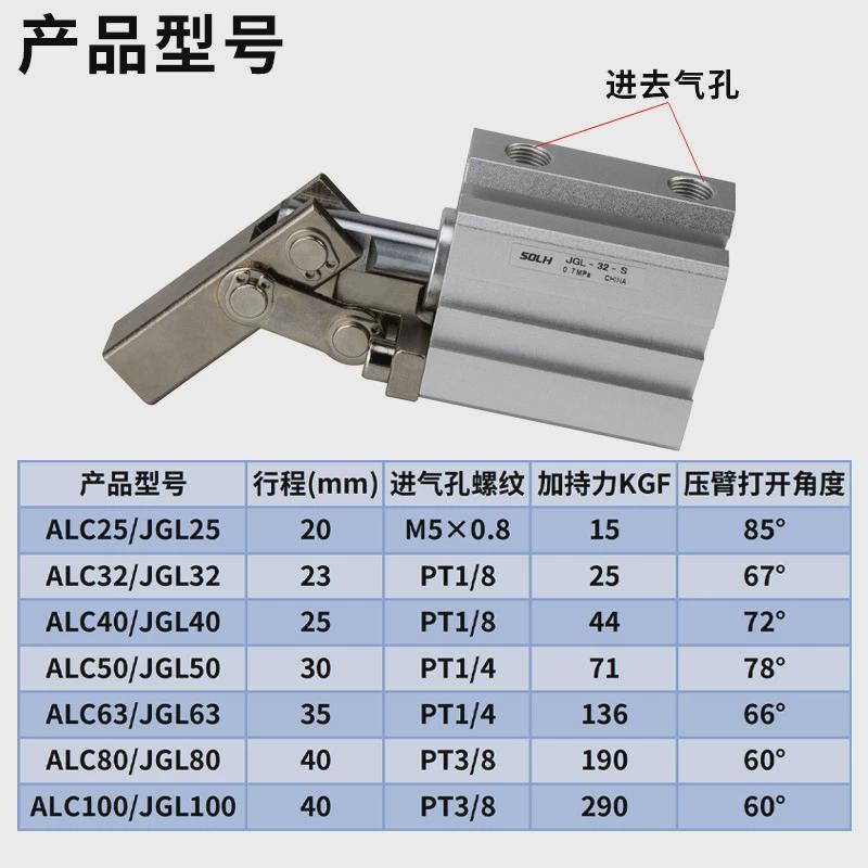 小型杠杆jgl气动气缸alc25/32/40/50/63气动夹具压紧下压夹紧气缸