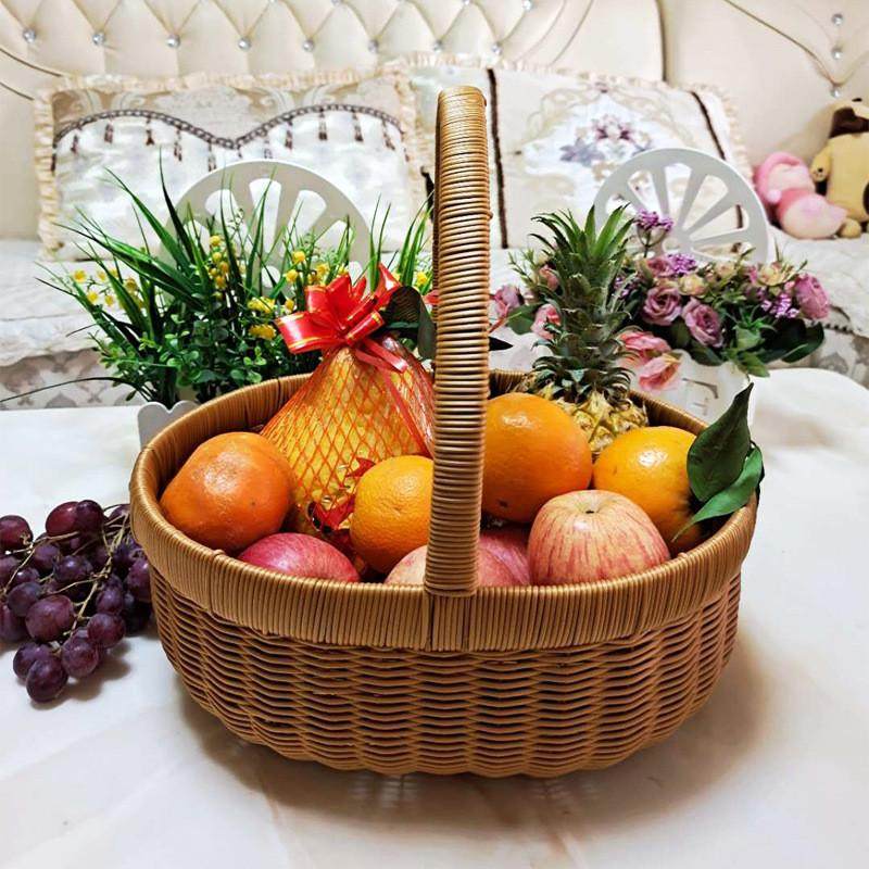 仿藤编织篮手提水果篮野餐篮采摘收纳篮铁架加固置物筐菜篮子,收纳整理,橱柜收纳筐,淘宝优惠券,粉丝福利购,淘宝优惠卷