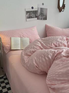 IYR7夏季薄款小泡泡水洗棉四件套浪漫紫色被套双人1.8床单宿舍三