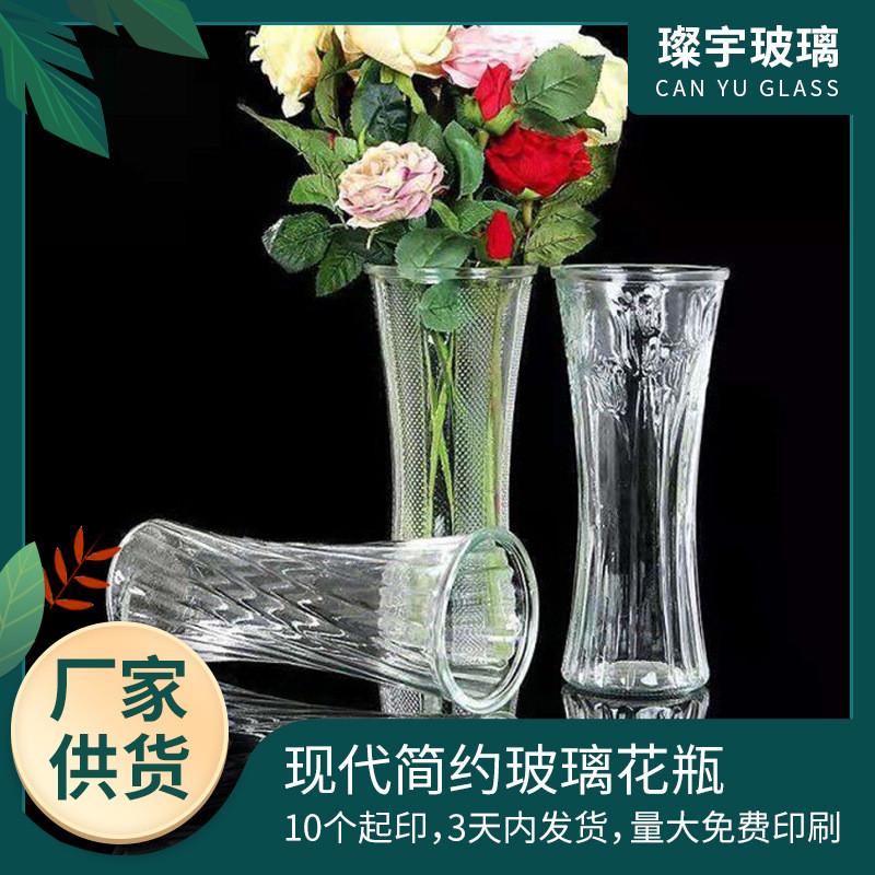 现代简约玻璃花瓶透明大号富贵竹百合水培鲜花插花瓶客厅装饰摆件
