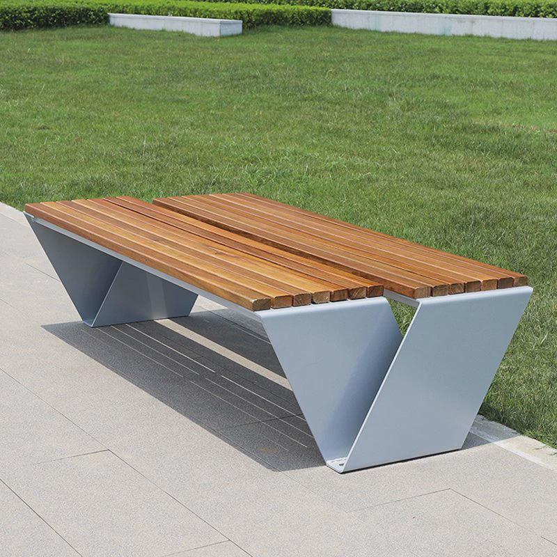 不锈钢座椅公园椅户外长椅防腐木景观创意坐凳庭院铁艺休闲长凳