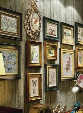 9wor复古美式实木照片墙装饰客厅鹿相框免打孔欧式轻奢相片挂墙组