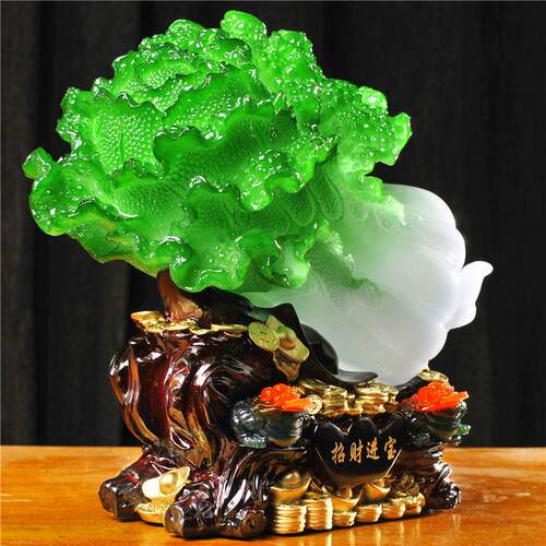 热销2024玉白菜摆件招财大号金蟾客厅玄关酒柜装饰品家居工艺店铺