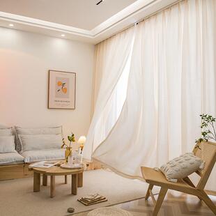 13y亚麻纱帘窗帘透光不透人白色米轻薄客厅窗纱新款民宿茶室棉麻