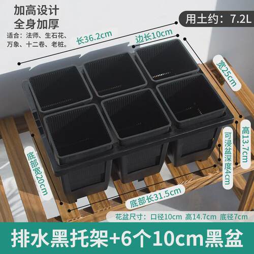 美莳控根高腰万象盆塑料加厚多肉十二卷带托花盆套装可自动存排水