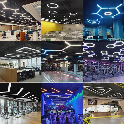 游戏厅圆形六边形办公室异形灯健身房网咖工业风吊灯拼接造型y形