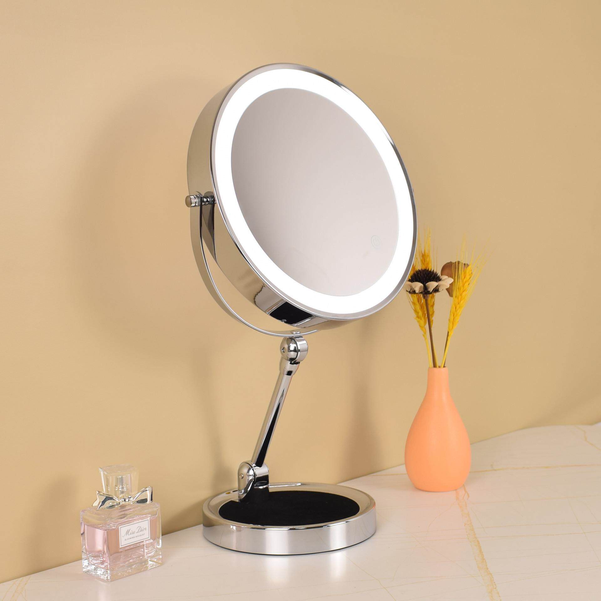 新款折叠化妆镜台式放大桌面双面led灯带智能补光控触梳妆镜开关