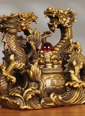 铜龙祥龙龙摆件双龙聚宝工艺品客厅玄关办公室装饰品店铺桌面摆件