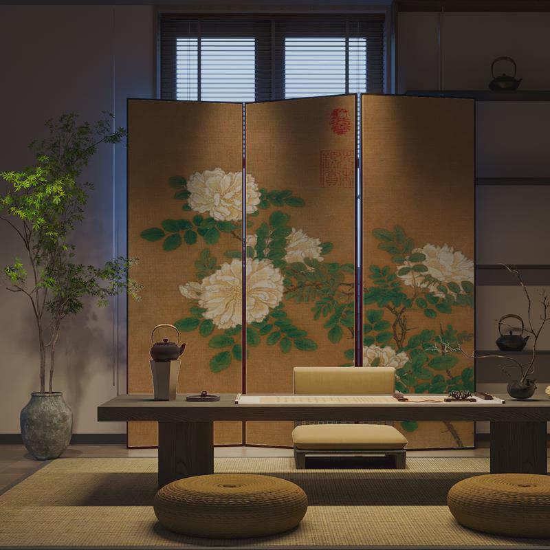 施麦尔图仙杏蔷薇复古法式屏风隔断客厅沙发背景墙移动茶室装饰